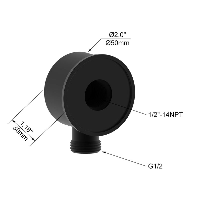 Derengge SA-0045-MT Round Handheld Shower Wall Supply Elbow, Wall-Mount Hose Connector, without Shower Head and Hose, Matte Black Finished - Image 2